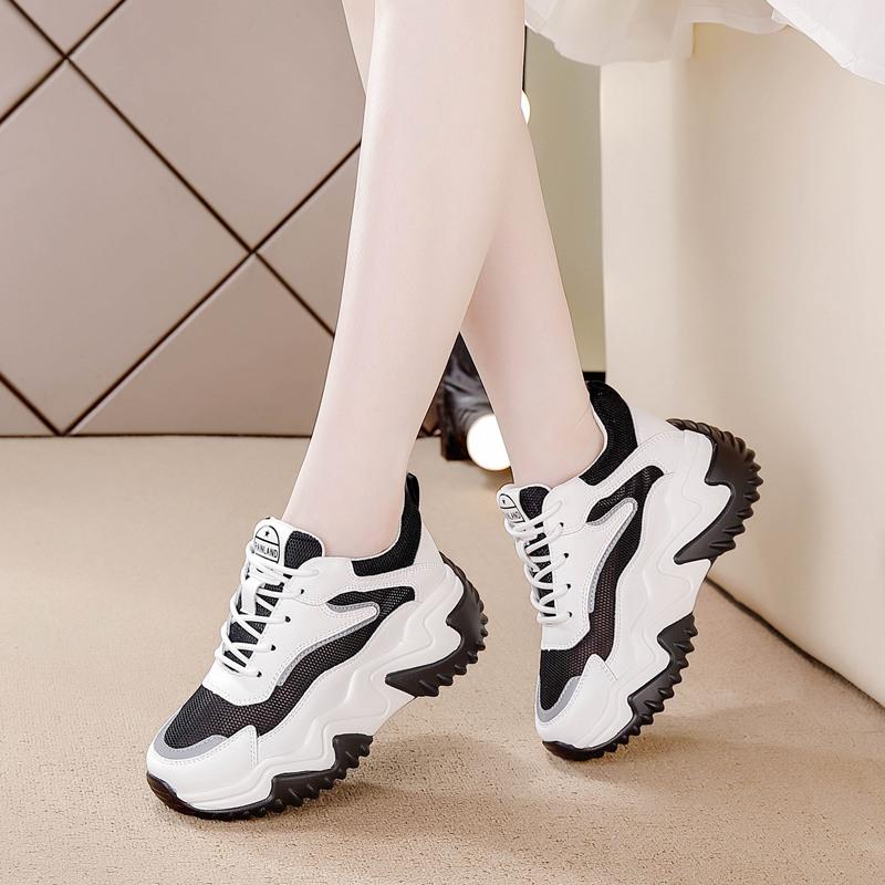 Lace-up Casual Shoes Women's Thick-soled Inner Height Increase Summer Breathable Mesh Shoes Low-top Muffin Bottom Dad Shoes Women
