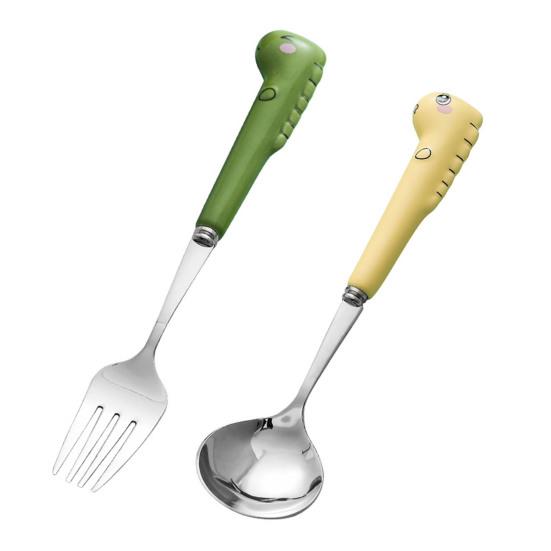 Scratch Resistant Anti-rust Toddler Utensil Stainless Steel Cartoon Dinosaur Children Fork Spoon