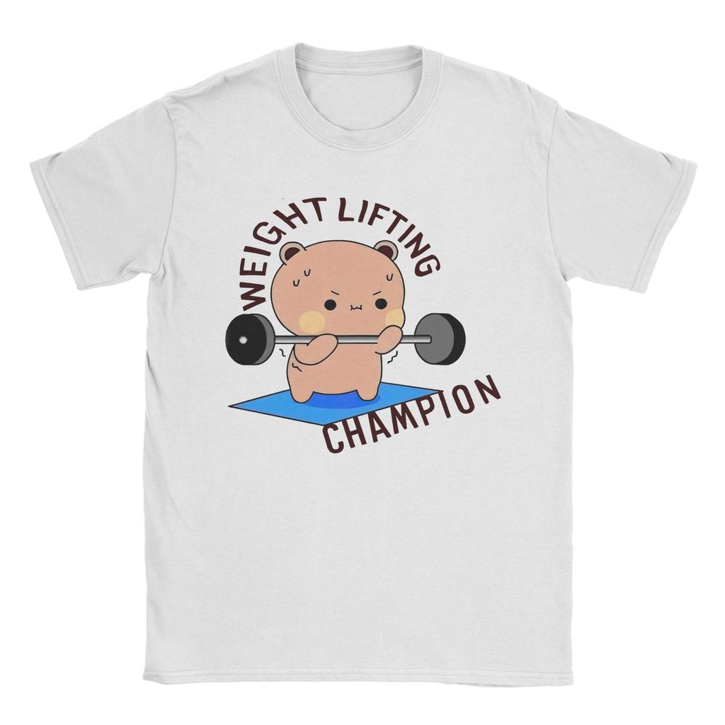 Fashion Bubu Weightlifting Bear Cute TShirt for Men O Neck 100 Cotton T Shirts Dudu Short Sleeve Tees Adult Clothing