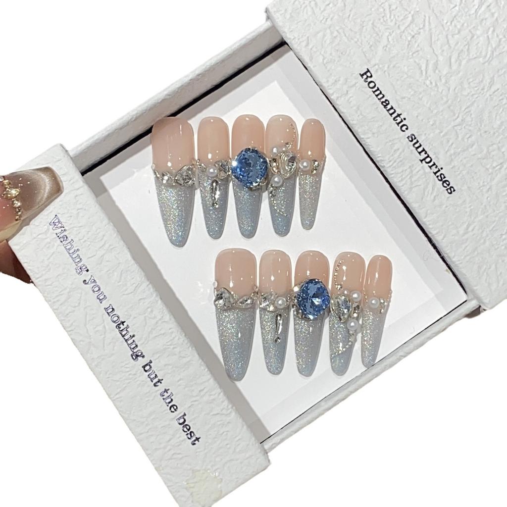 Pure Handmade Blue Gradient Thin Flash Cat Eye Swan Blue Diamond Sea Salt Escape Patch Wear