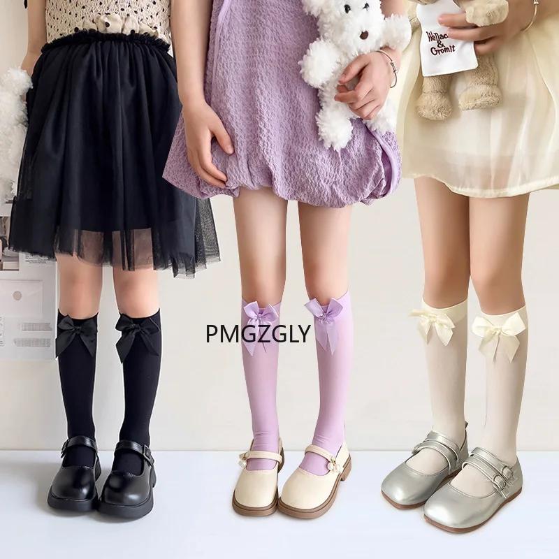 1 Girls' Bow Socks Spring/Summer Thin Velvet Stacked Socks Korean Version Lolita Baby Princess Calf Socks