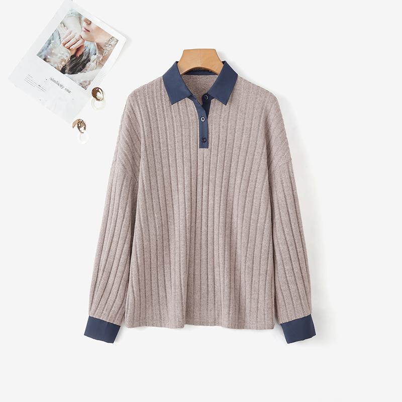 

ZANZEA Women Casual Turn Down Collar Long Sleeve Splice T-Shirts L хакі