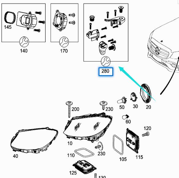 Mercedes C-Klass W205 Strålkastarfäste Reparationssats (2058205902/2058206002)