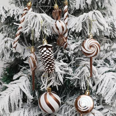 Christmas Decoration, Set of 15, Cane, Candy, Lollipop, Pine Cone, Red and White Painted Ball