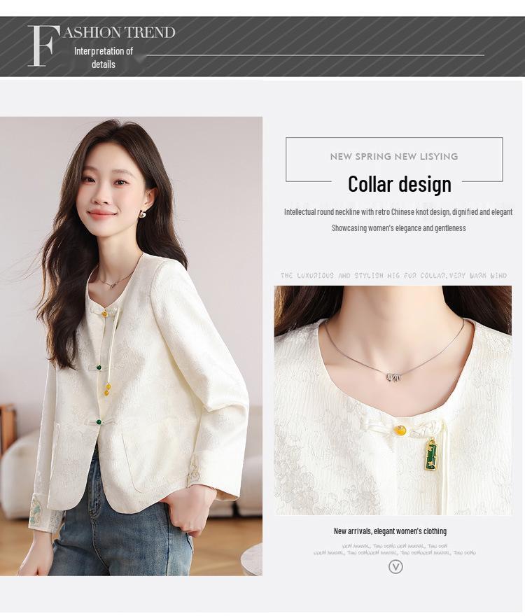 Chic New Women's Chinese-Style Jacket: Spring/Autumn Slim Fit White Embroidered Top