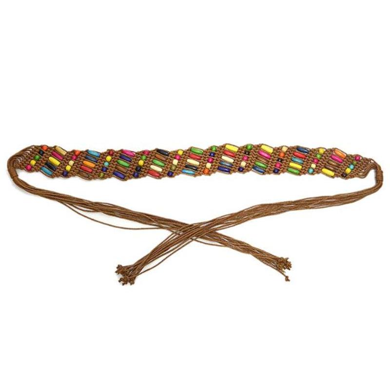 Colourful Wooden Bead Belts Ladies Waist Womens Braided Belt Ethnic Women Handmade Casual Wide