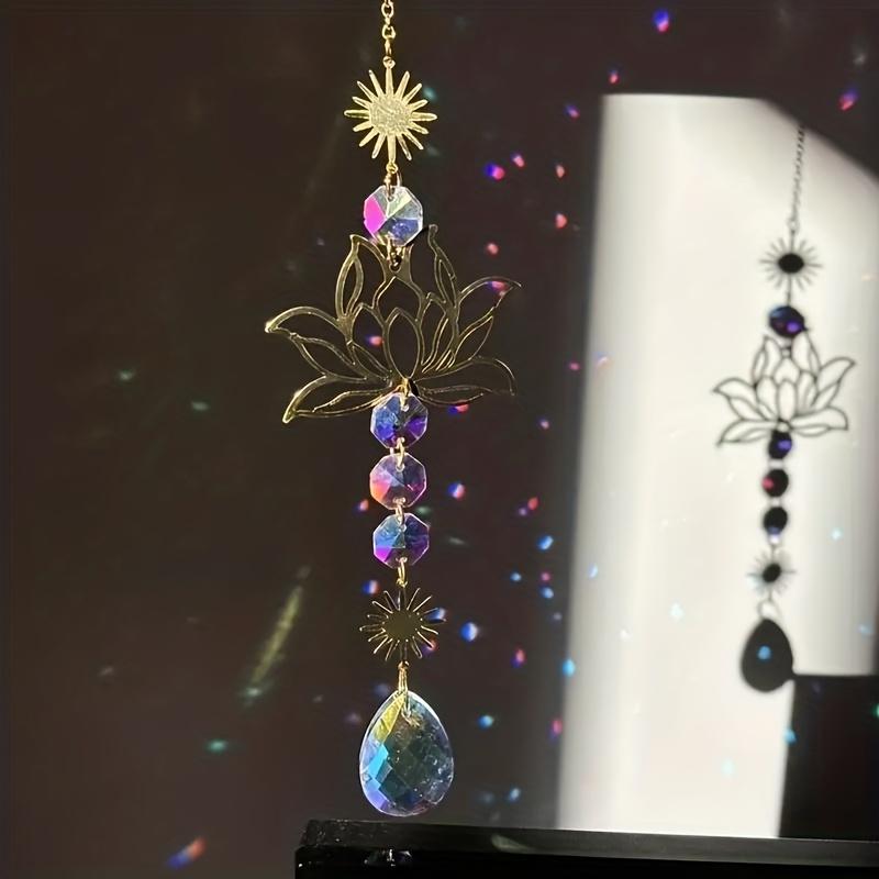Kristall Prisma Lotus Sonnenfänger, Metall Hängeornament für Heimfensterdekoration, Perfektes Geschenk für Feiertage & Geburtstage