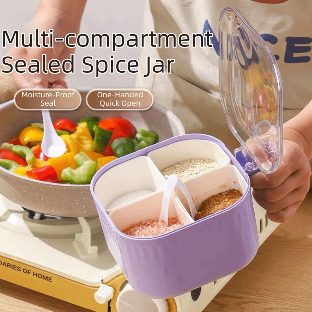 4 in 1 Condiment Jar Moisture-proof Condiments Dispenser Save Space Seasoning Box  Camping