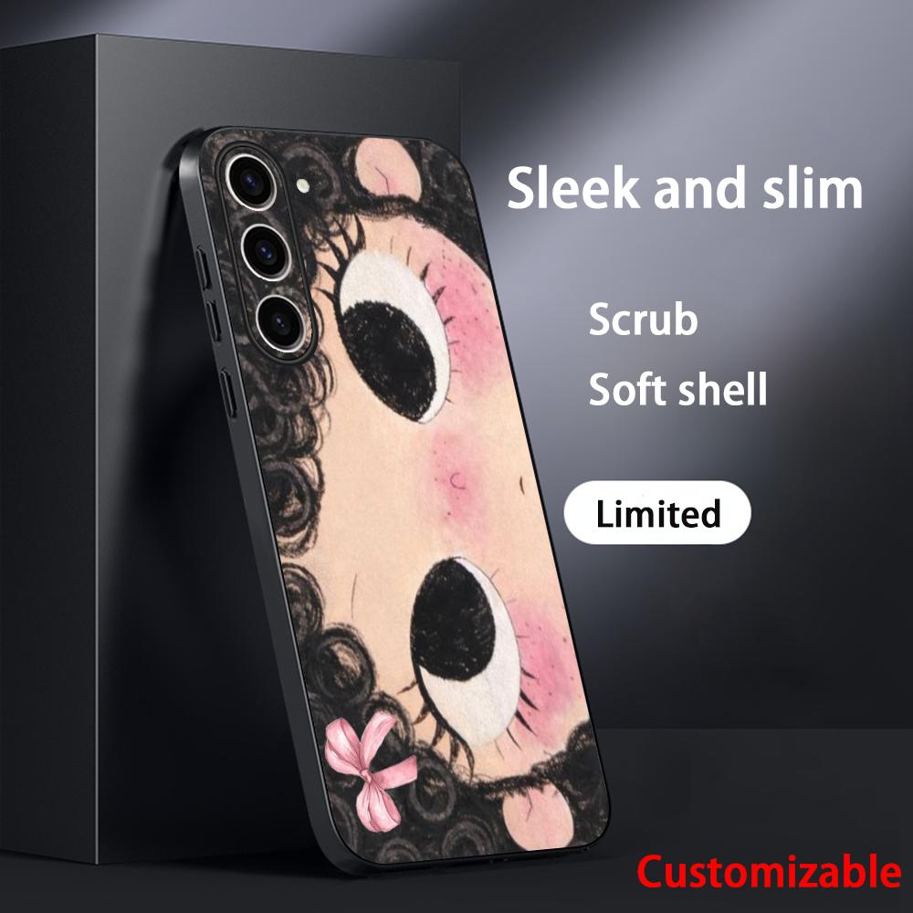 Big-eyed Cute Girl Cartoon Design Phone Case For Samsung Galaxy S26 S25 S24 S23 S22 S21 Plus Ultra Note20 Soft Black