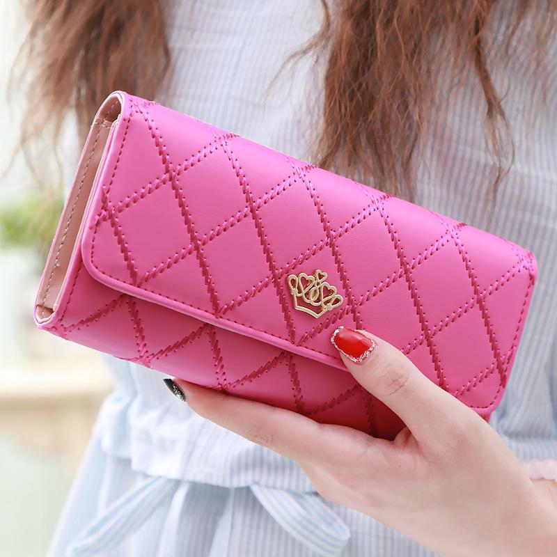 

Fashion Women s Wallets PU Leather Plaid crown Long Purse Large Capacity Card Holde Phone Coin Storage Bag Pink Women Wallet