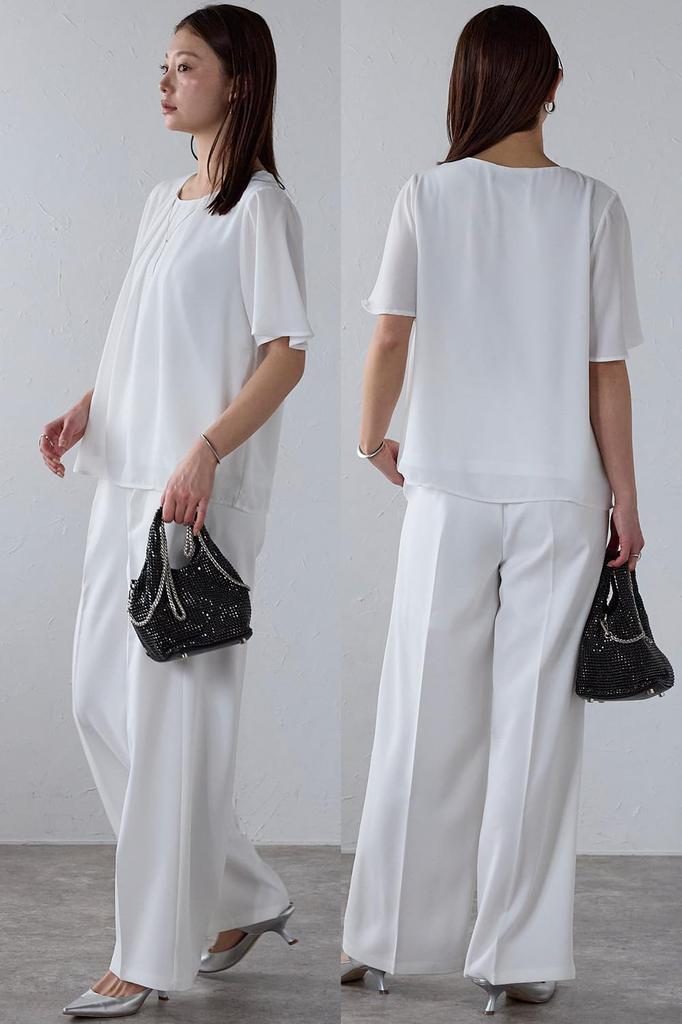 Short Accessory Flared Suit Inner LL [Lilyano] Women's Blouse, Sleeve, Included, Blouse, Office, Top, Casual, Clean, Formal, Size, Off-White