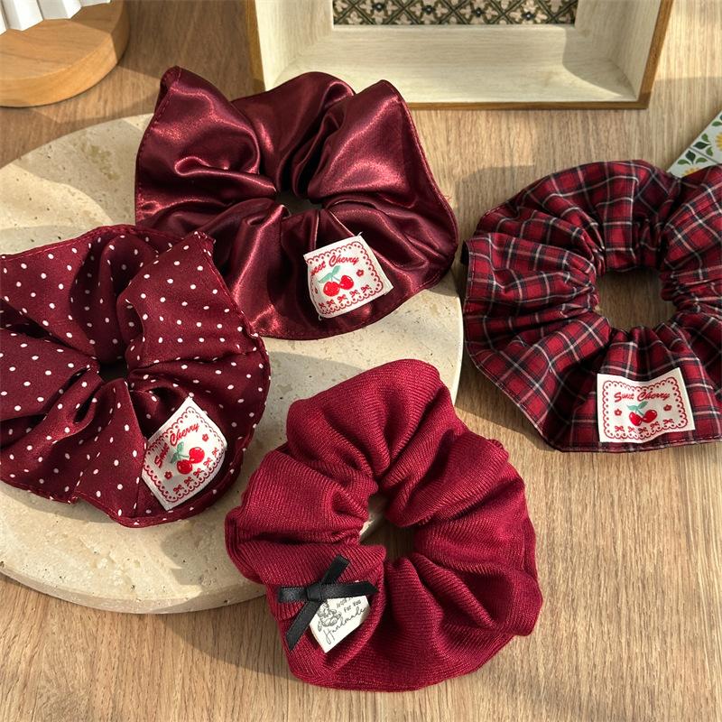 Red Plaid & Polka Dot Hair Accessories Set Festive Aesthetic Style for Women Holiday Party Gift