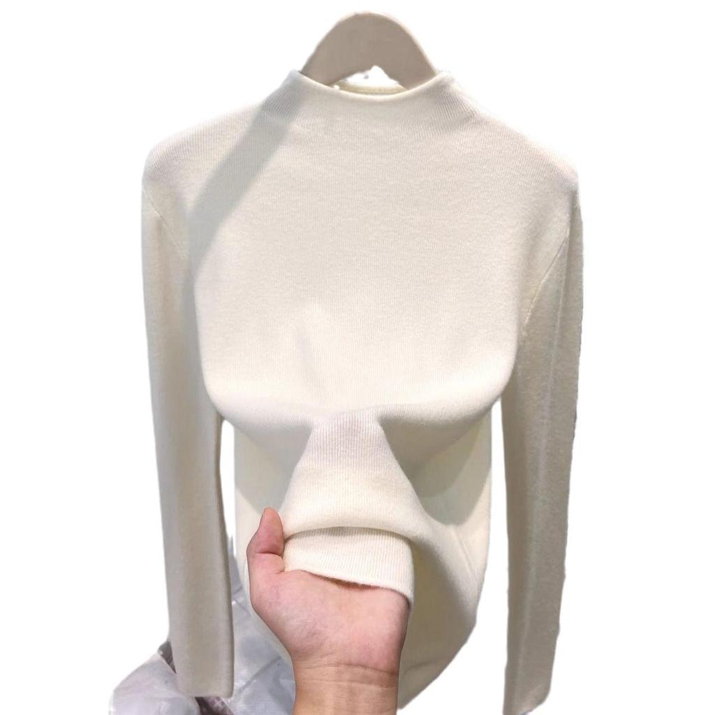 Women's High-End Slim Fit Long Sleeve Knit Sweater – Soft Semi-High Neck Base Layer for Autumn/Winter