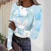 Women's Casual Fashion Round Neck Easter Print Long Sleeve Strip Top