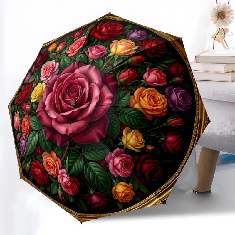 Ombrello Rosa Rosso Ombrello da Viaggio Leggero con Struttura Robusta a 8 Stecche Stampa Digitale Vivace per Attività all'Aperto