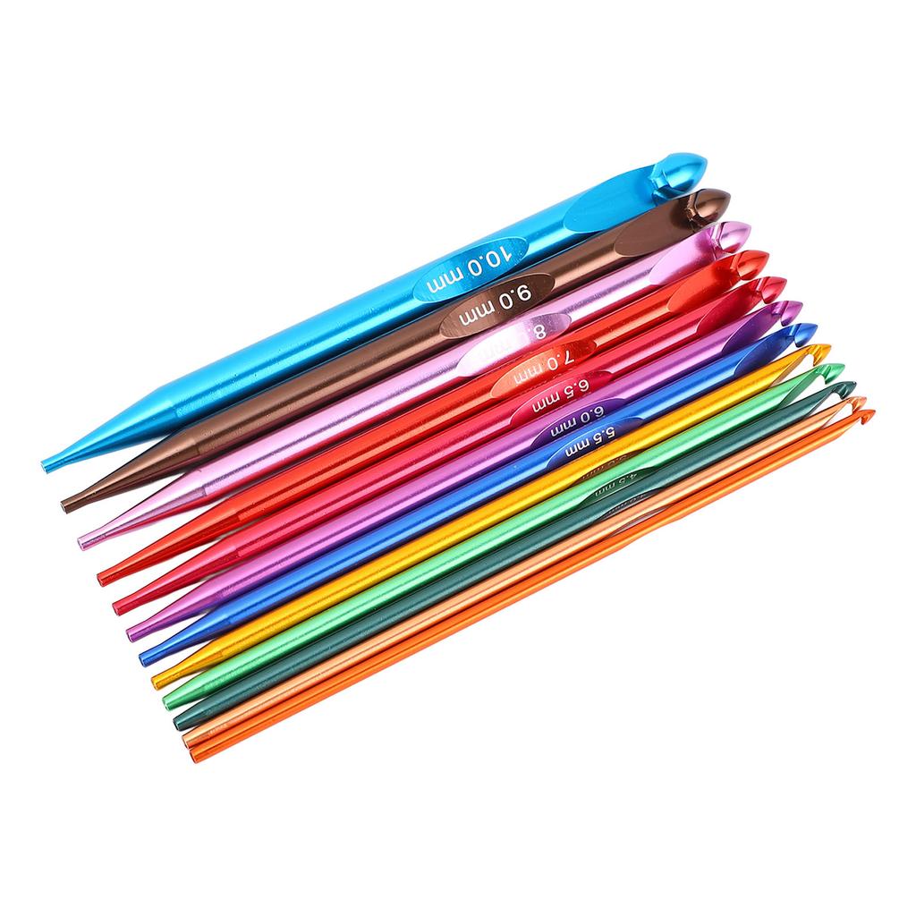 12 Pcs Tunisian Crochet Hook Set Colorful Interchangeable Aluminum Stainless Steel Knitting Hook with PU Bag