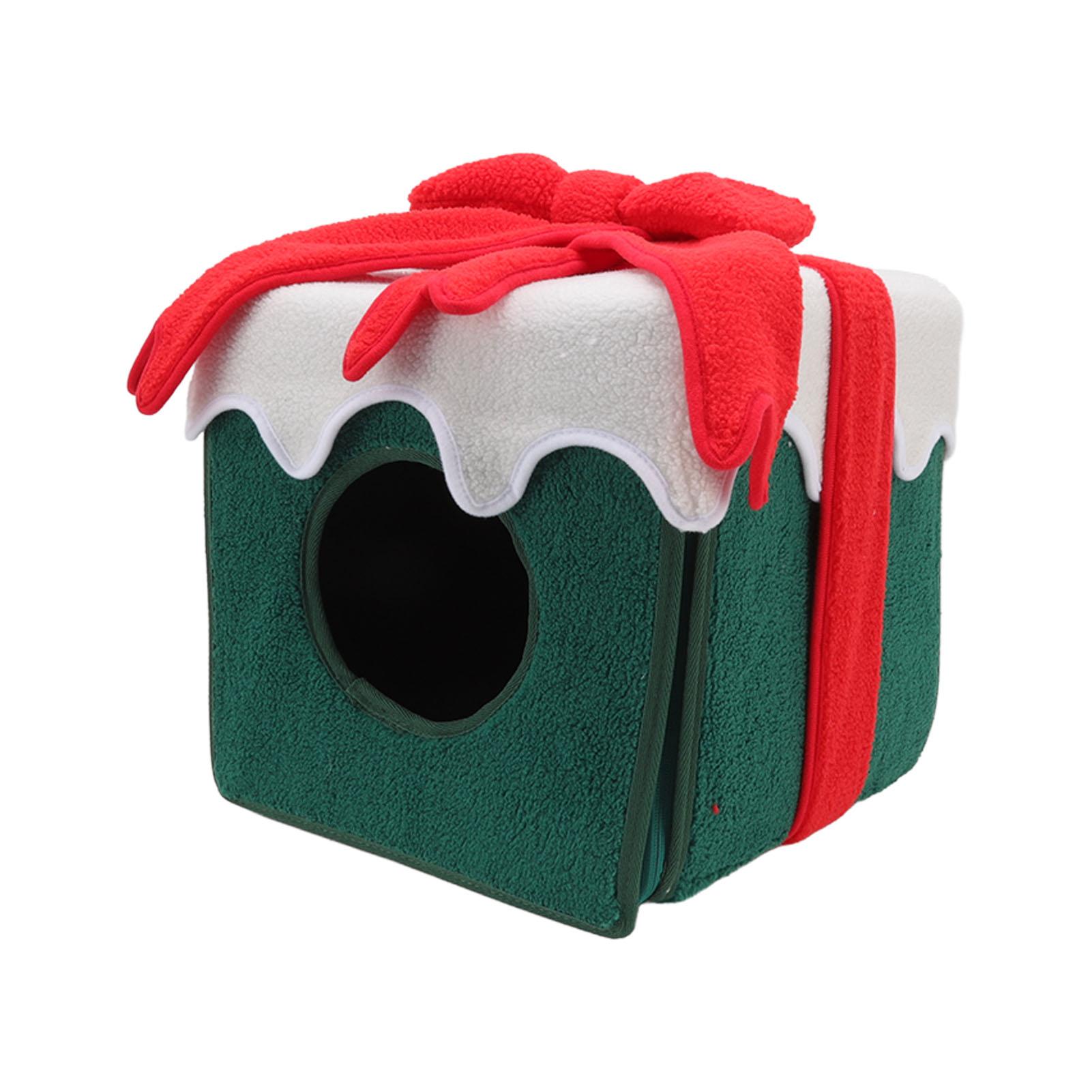 

Christmas Cat Bed Christmas Box Soft Comfortable Lint Vivid Colors Christmas Cat Tent for Cat Pet