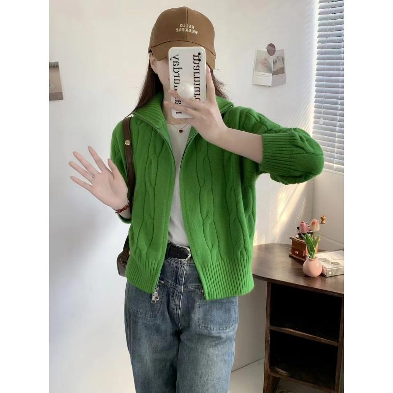 Zipper Turtleneck Knitted Cardigan Sweater Women's Winter Design Sense Loose Lazy Style Casual Top Tide