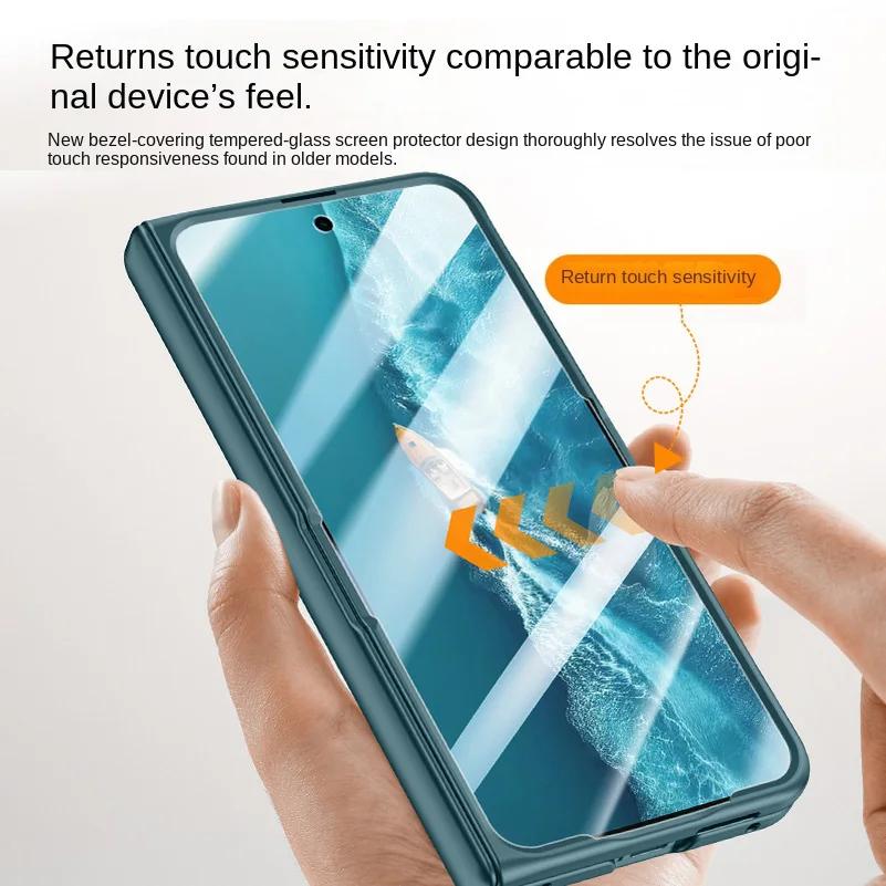 Luxury Leather With Front Screen Tempered Glass Protector Case For VIVO X Fold 6 Spring Hinged Camera Holder Cover