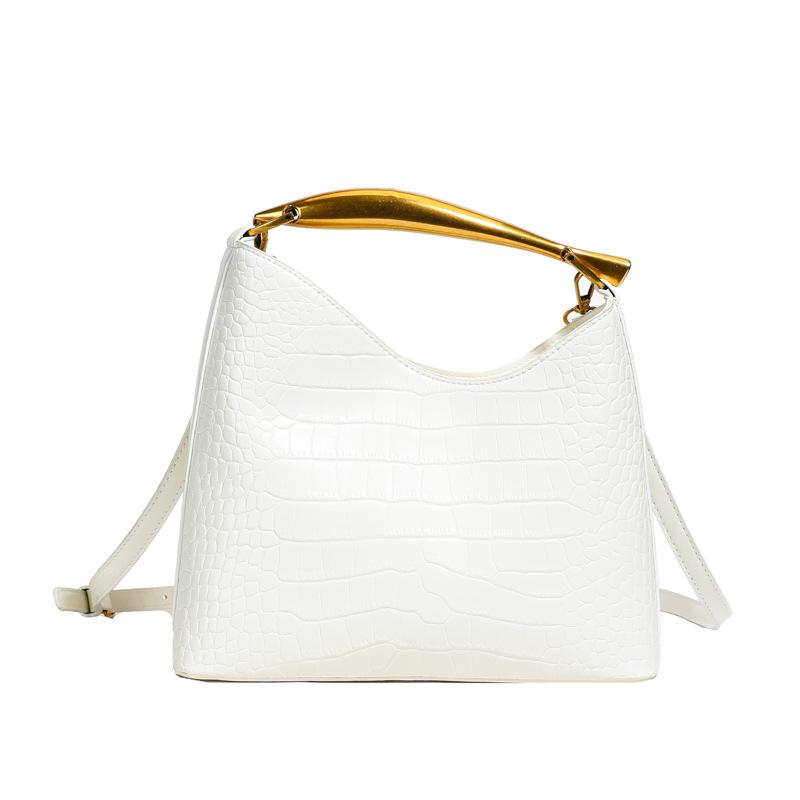 Trendy Crocodile Pattern Embossed Texture, Niche Fashion Personality, Gold Dolphin Handle Handbag
