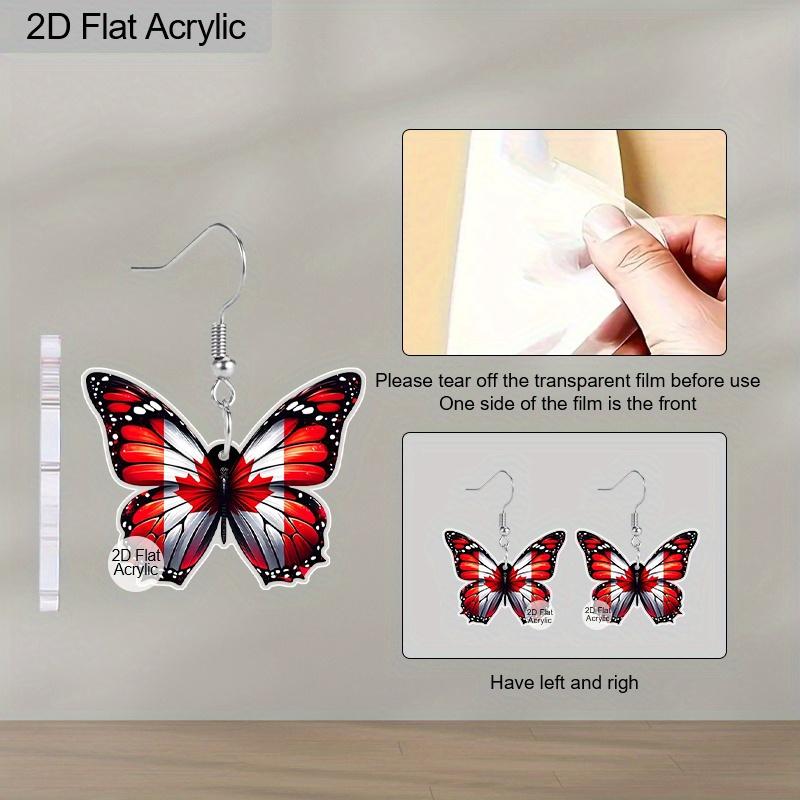 2D Flat Colorful Butterfly Canada Flag Acrylic Material Dangle Earrings Lightweight Colorful Earrings for Women Jewelry Gifts