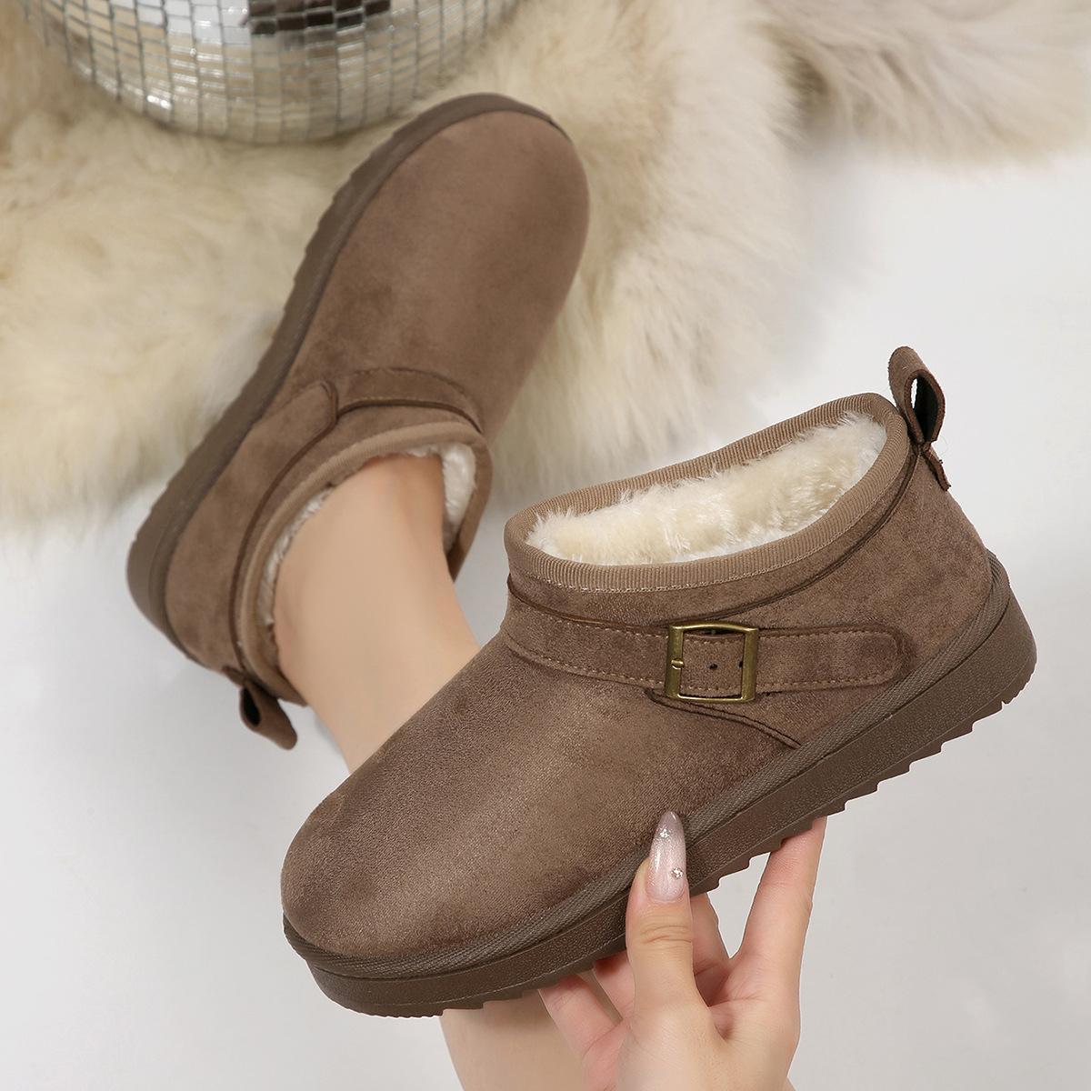 

Женские зимние ботинки на толстой подошве 2025 новая модель меховые цельные теплые хлопковые ботинки нескользящая уличная обувь бархатные короткие ботинки 44 хаки