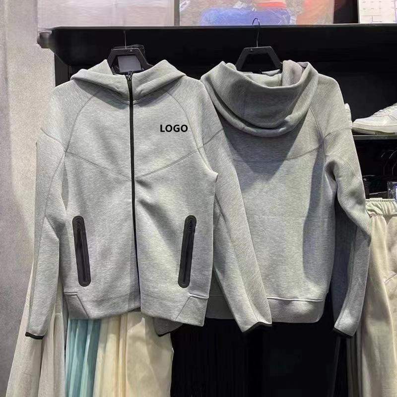 Spring & Autumn Sports Casual Hooded Knit Jacket - Solid Color Zipper Cardigan