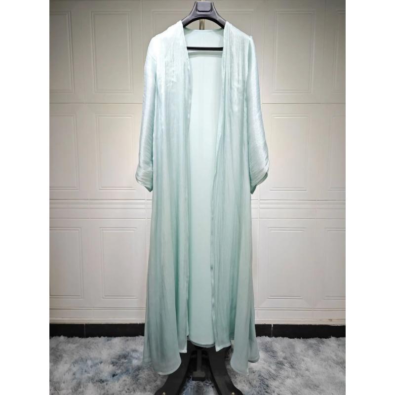 Abito da donna in seta per l'Eid, con maniche a bottone, in caftano, per il Ramadan, con cardigan largo.