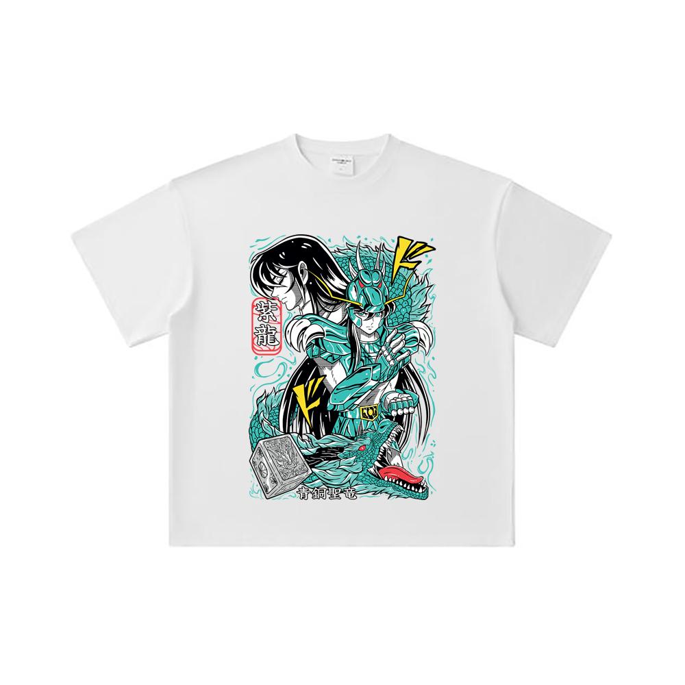 260 GSM Double Yarn 32 Count 100% Cotton Saint Seiya V8 Shiryu Print Unisex Heavy Cotton T Shirt