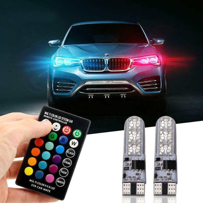 

Две светодиодные лампы T10 W5W для автомобильного освещения RGB с лампой для чтения с дистанционным управлением, меняющей цвет лампы