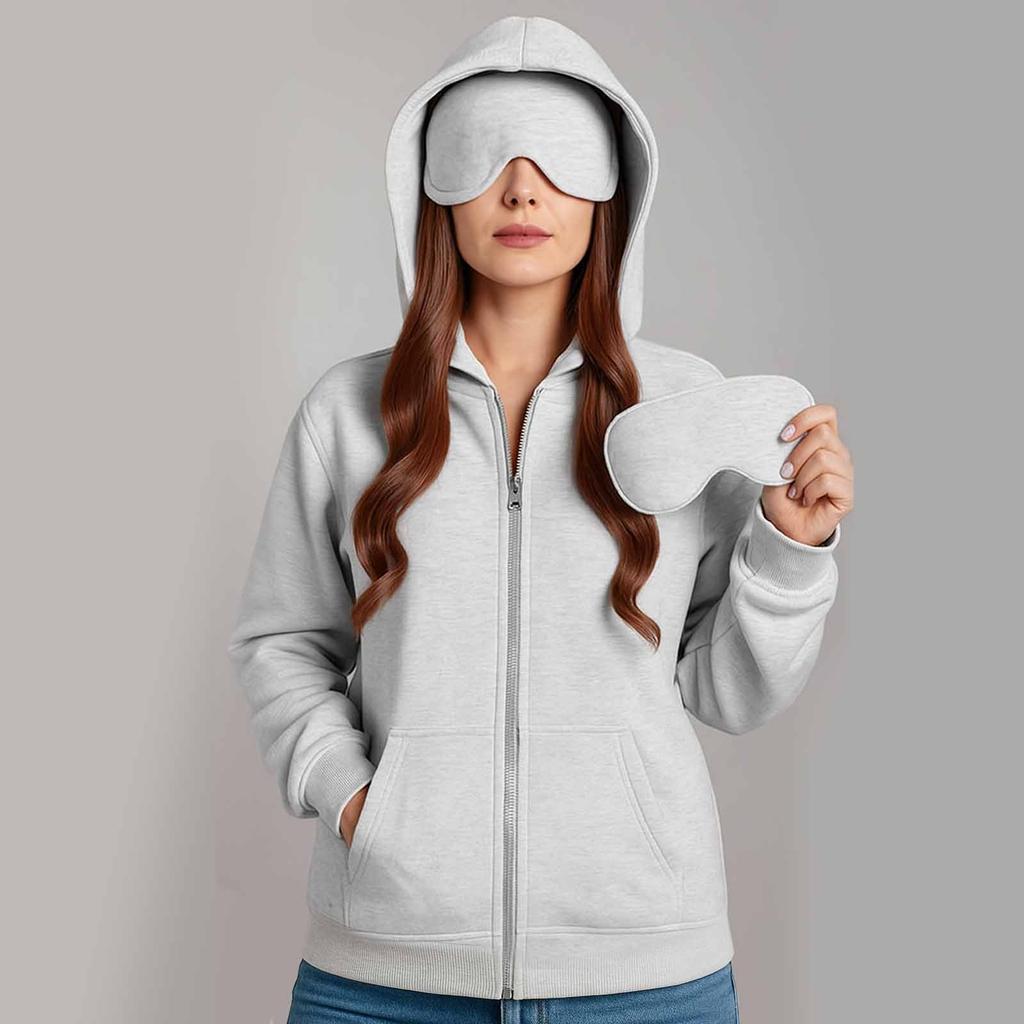 Unisex Hooded Casual Long Sleeved Solid Color Zipper Loose Sweatshirt Jacket