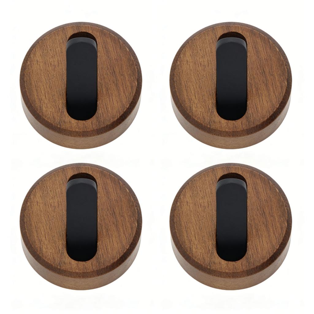 4PCS Folding Coat Hooks Wooden Round Farmhouse Foldable Wall Hooks for Hanging Clothes Towels Hat Backpack Purse Black
