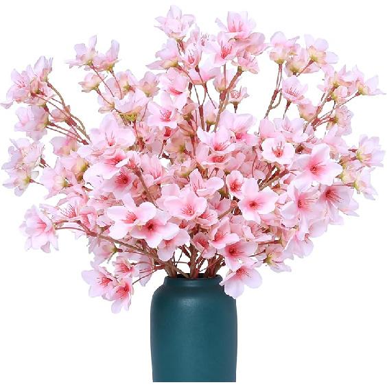 SITUMEIZI 6Pcs Artificial Cherry Blossom Branches Decor Fake Flowers 16 Silk Faux Flowers for Decoration Spring Peach Bouquet Home Wedding Bedroom 16 Inches