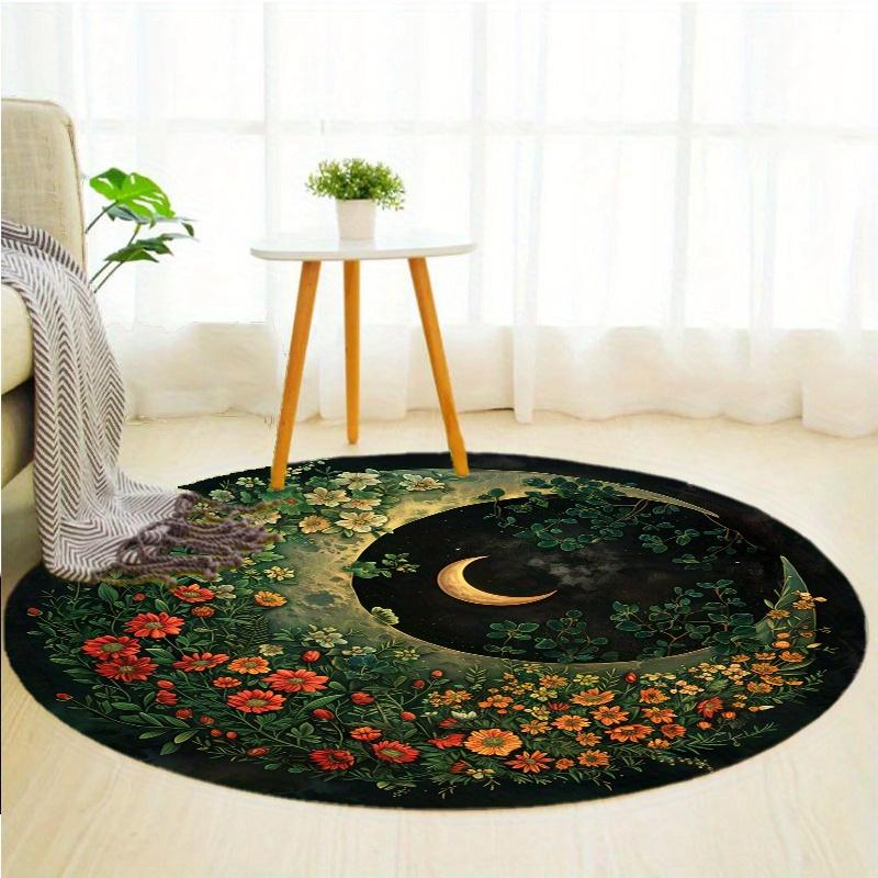 

1pc of a Round Rug Featuring a Crescent Moon And Floral Design, Designed to Be Non-Slip And Resistant to Fading, Suitable for Living Rooms, Bedrooms 100cm