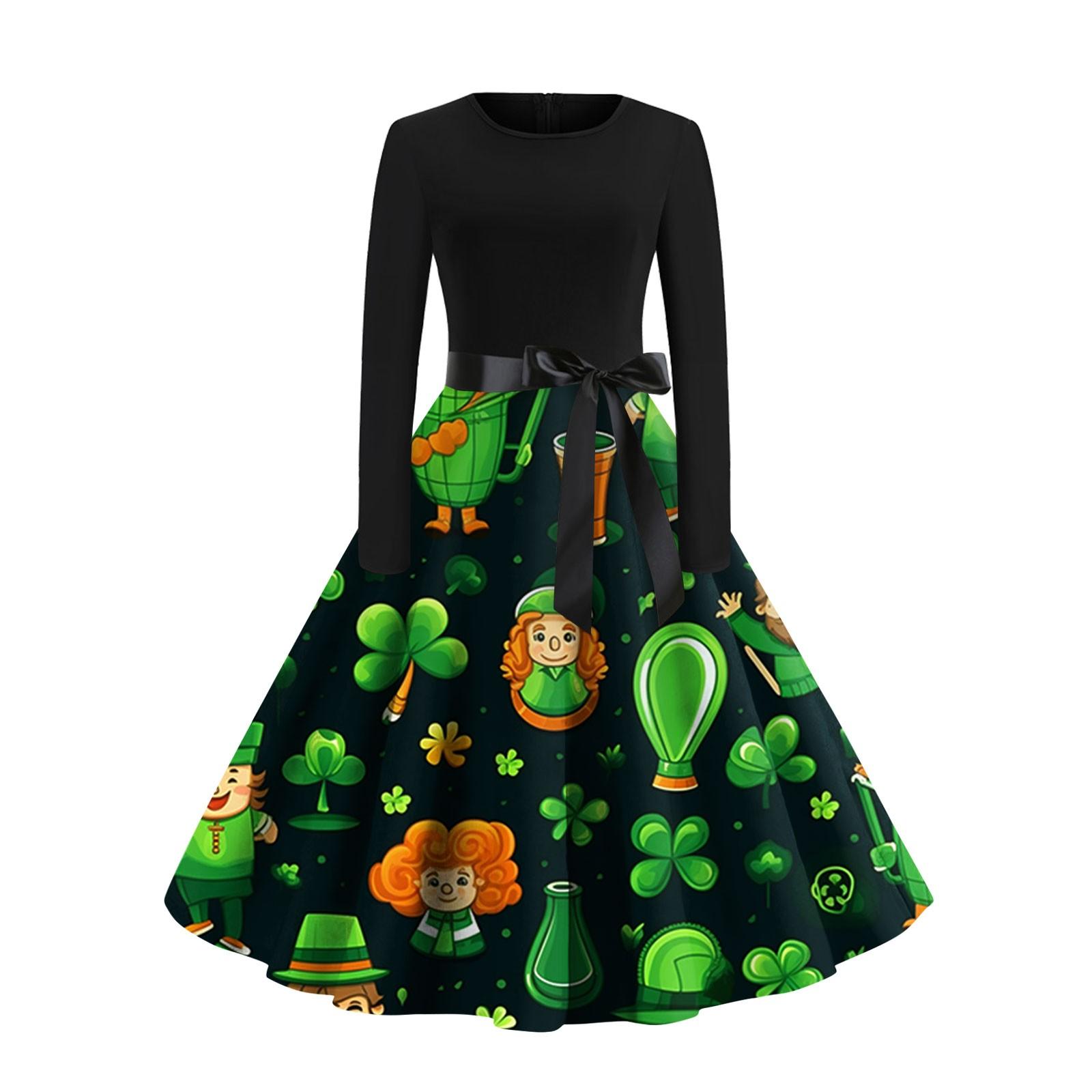 Женское винтажное классическое платье с длинным рукавом и принтом на День святого — фото 7