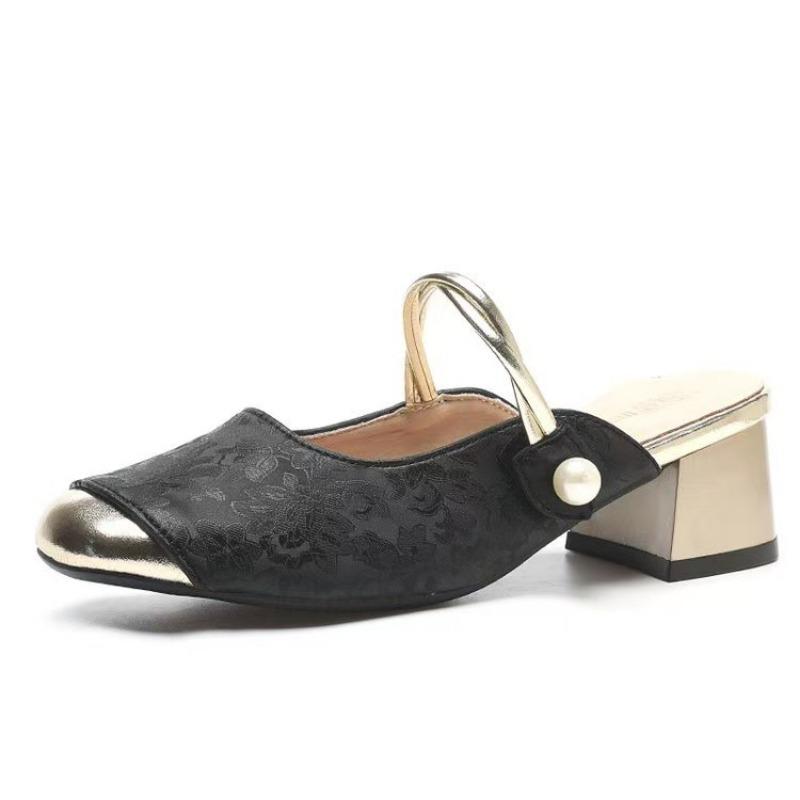 New Summer New Baotou Fashion Thick Heel Mary Jane Cool Slippers Half a Word
