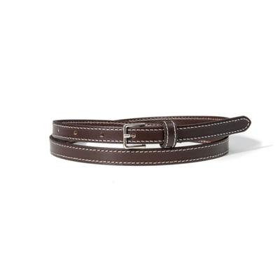 Halden White Stitch Thin Cowhide Leather Belt (T034_brown)