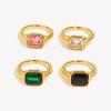 E.B.belle Christmas Jewelry Luxury Texture Engraved Side Rectangle 3A Zircon Stone Rings For Women Stainless Steel Gold Gem Ring