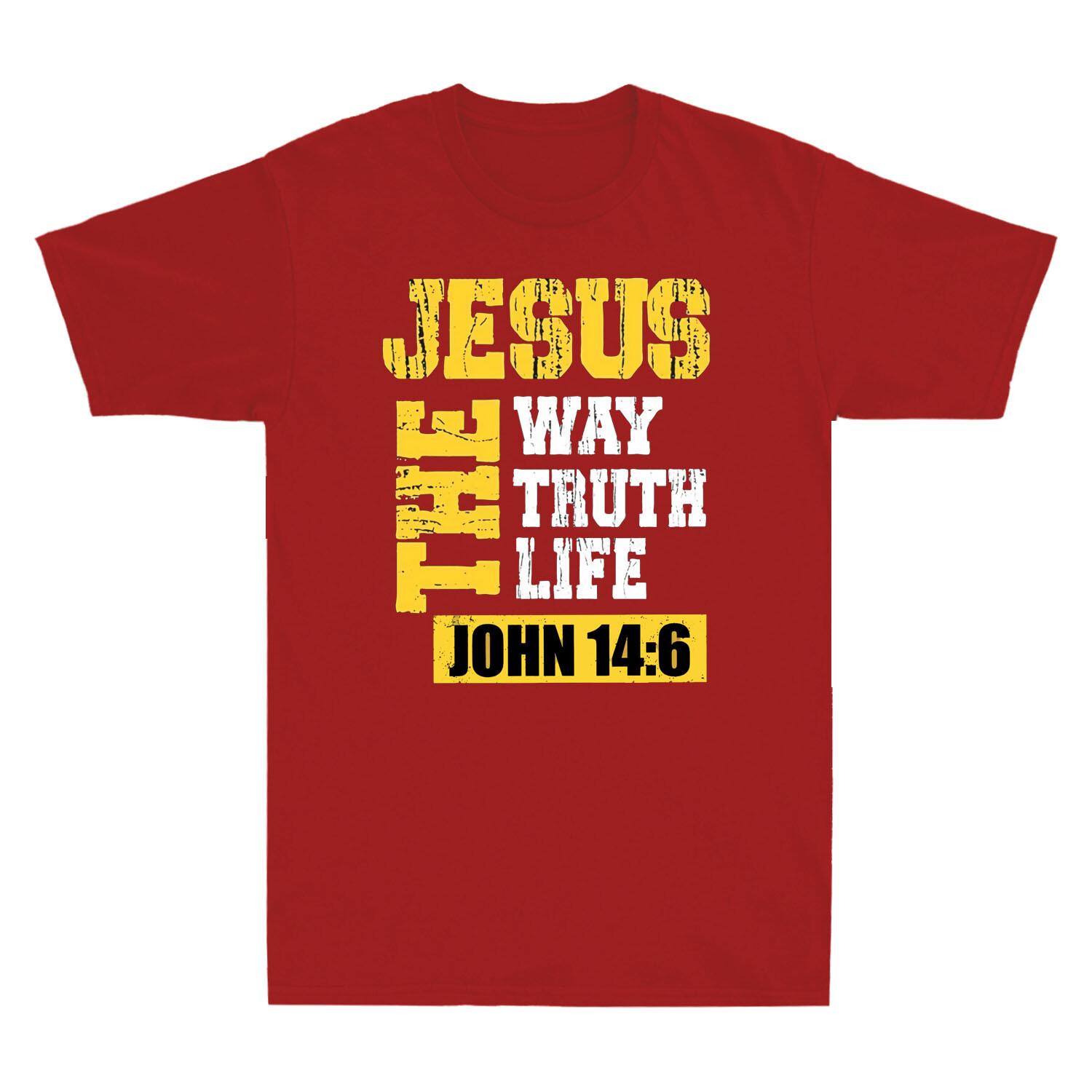 Jesus The Way Truth Life John 14:6 Christian Bible Verse Retro Men s T-Shirt Tee XL