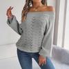 Women's Casual Fashion Solid Color Hollow Neck Off-shoulder Long-sleeved Sweater