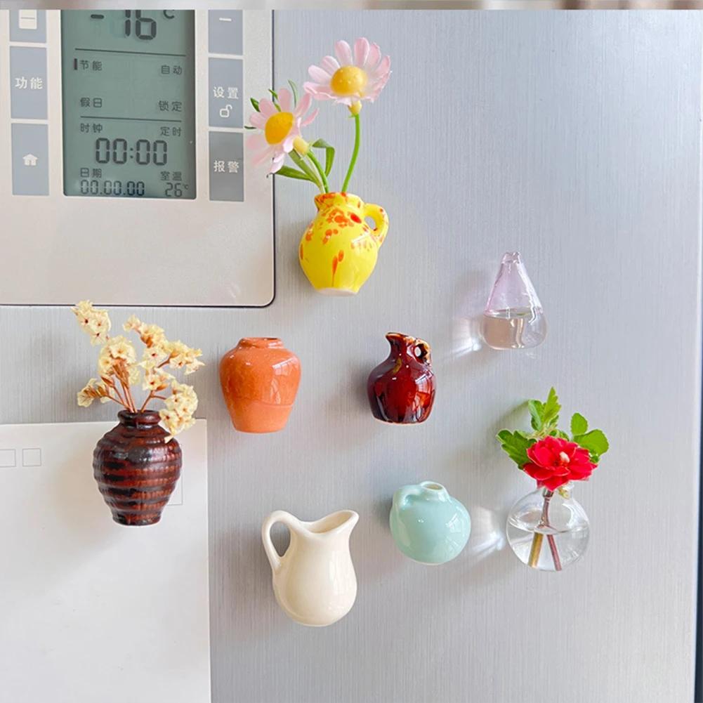 8pcs Cute Ceramic Vase Fridge Magnets 3D Refrigerator Magnets Decoration for Kitchen Office Whiteboard