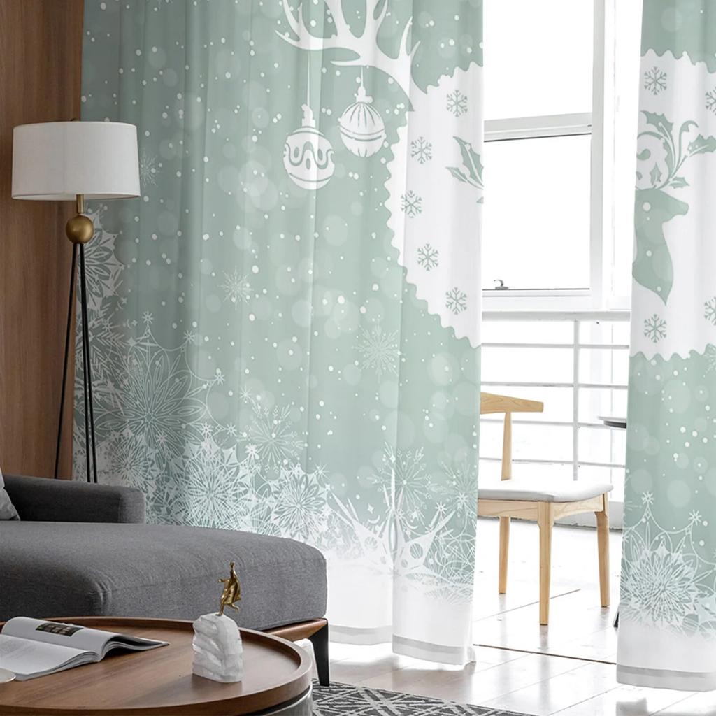 Weihnachtsstern-Hirsch-Schlafzimmer, transparent, durchsichtige Vorhänge, Urlaubsdekoration, Fenster, Voile-Tüll-Vorhang