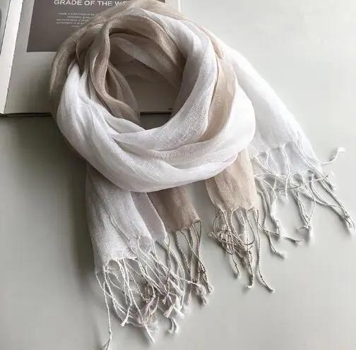 100% Leinen Farbverlauf Damen Frühling Schal Echarpe Muslimischer Hijab Foulard Schals Krawatte gefärbte Schals Damen/Herren Sjaal Schals für Damen