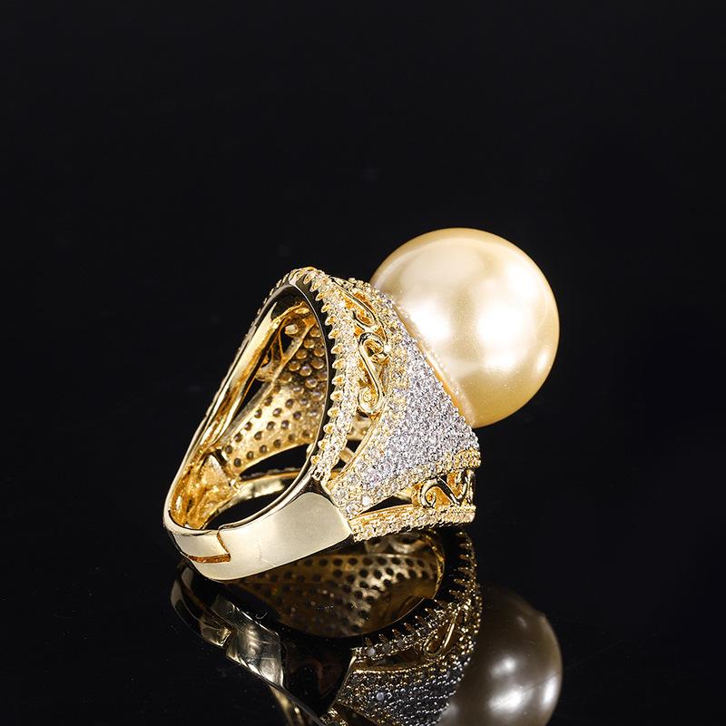 Inlaid Gold Bead Light Gold Ring, Women'S Ring Jewelry Accessories 16Mm