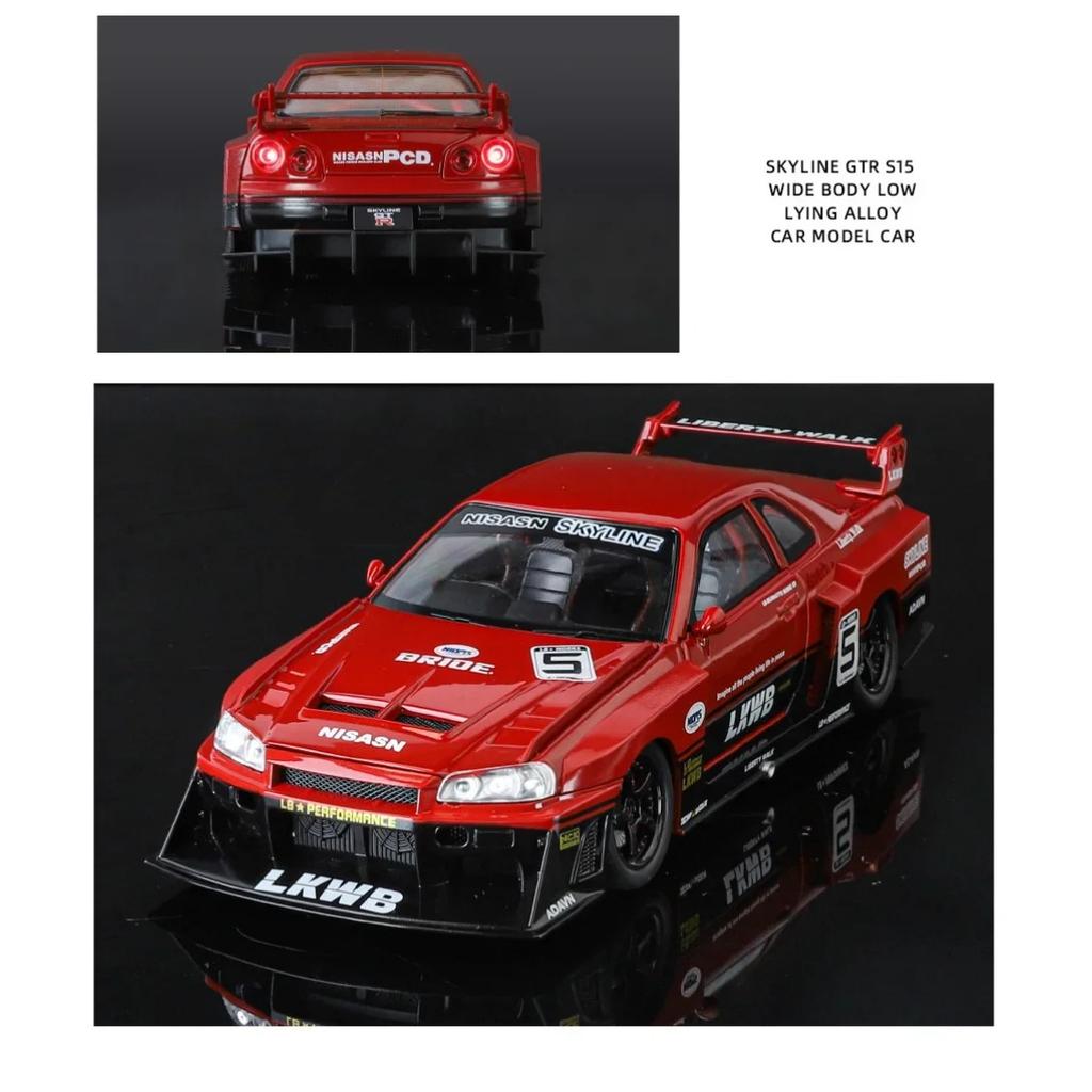 1/24 Nissan Skyline GTR-R34 S15 Alloy Racing Car Modified Vehicles Diecast Metal Car Model Sound and Light Childrens Toy Gift C354