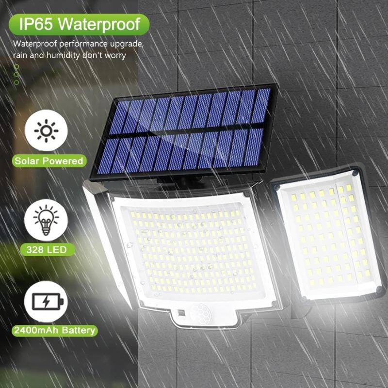 328/348/100 LED Solar Lights Outdoor Security Lights With Remote Control Motion Sensor Lights 270° Angle Flood Wall Lamp Waterproof