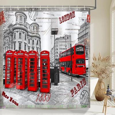 1 Packung Europäisches Straßenbild Muster Polyester Material Duschvorhang Badezimmer Trennwand Vorhang Heim Dekorationsvorhang