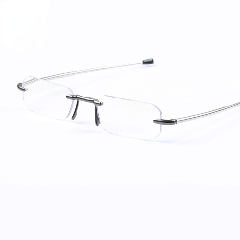 Portable Mini Folding Frameless Reading Glasses Men Adjustable Temples Eyeglass with Case Belt Clip Presbyopic Glasses Women