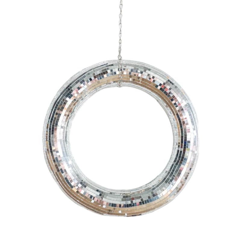 

Reflective Discos Wreath Rings Hanging Ornament Sparkling Mirrored Pendants for Festivals Party Front Door Decoration 1