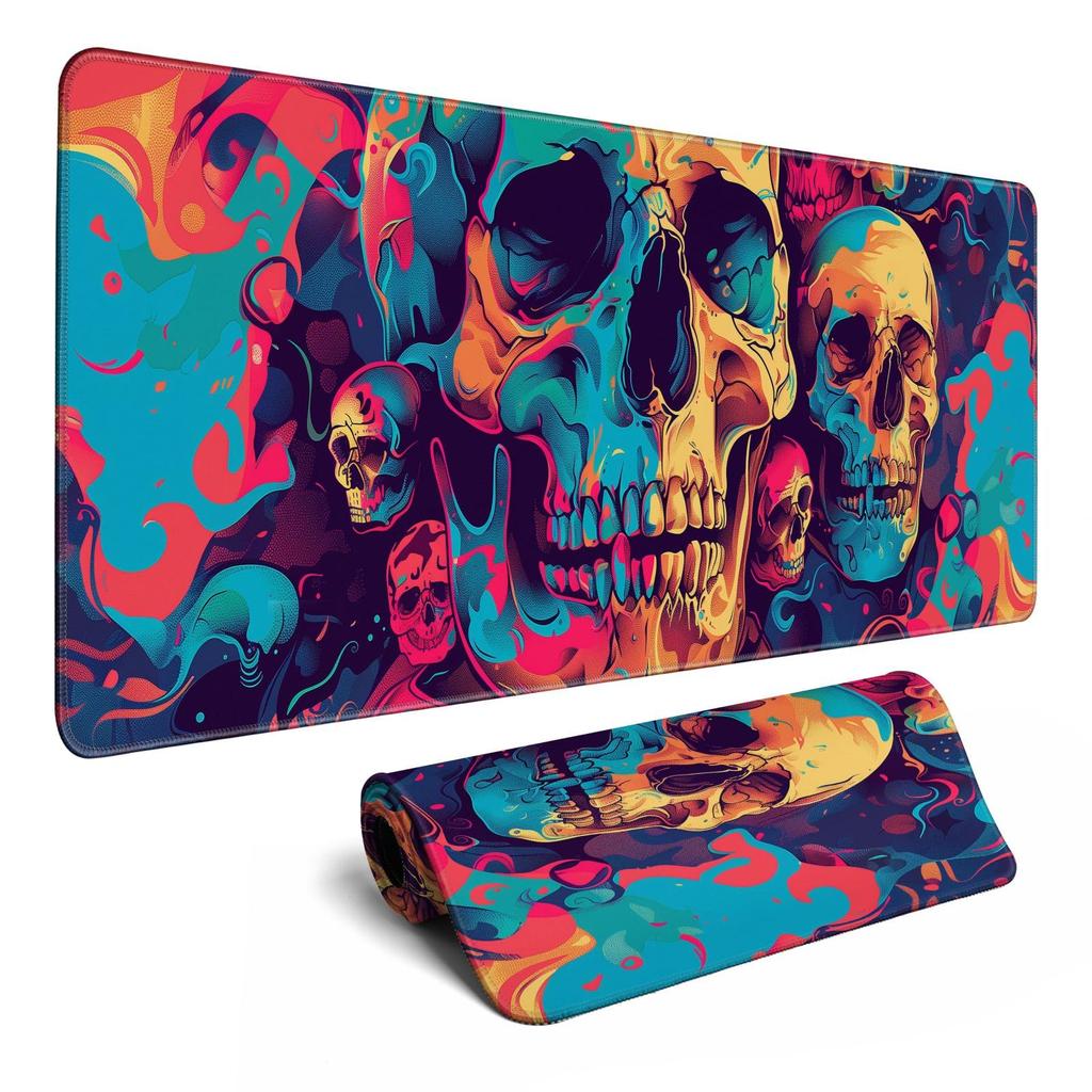 Vintage Japanese Skull Floral Large Mouse Pad Stitched Anti Slip Rubber Base Mat For Gaming Desk Office Pc Keyboard Desktop